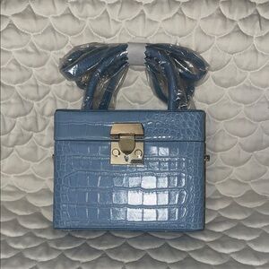 Elegant Blue Crocodile-Embossed Handbag